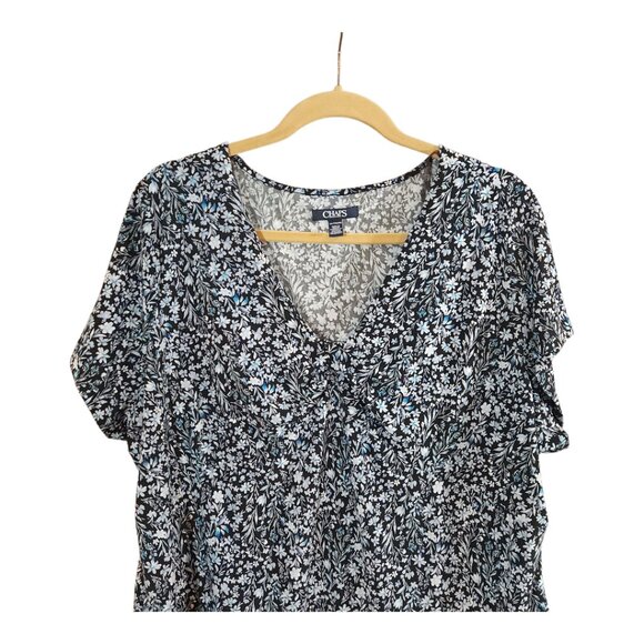 CHAPS Short Sleeve Floral Print Stretch Knit V-neck Top Casual Women's 2X - Picture 2 of 6